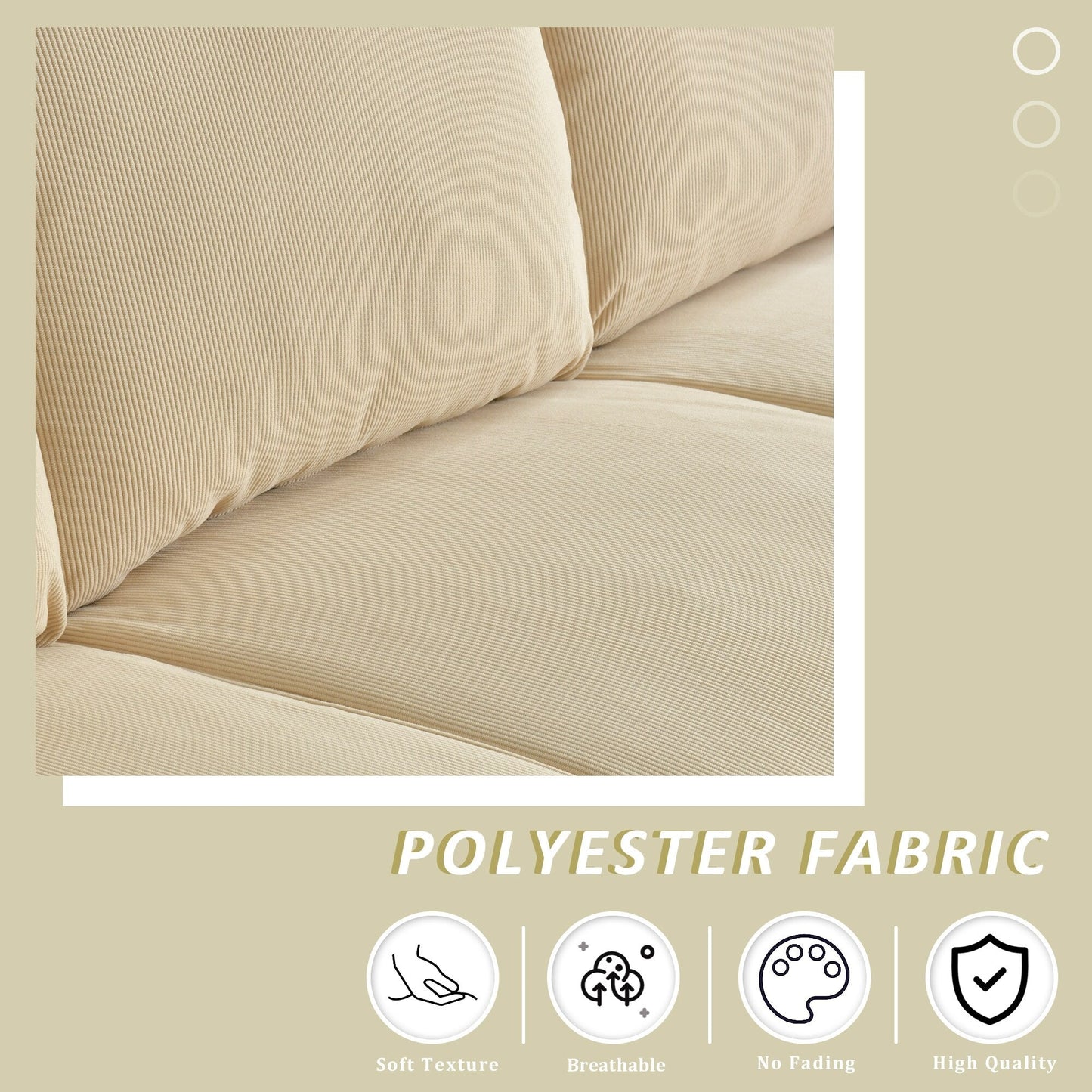 Divano moderno a 3 posti in tessuto di poliestere HOOOWOOO con bracciolo largo