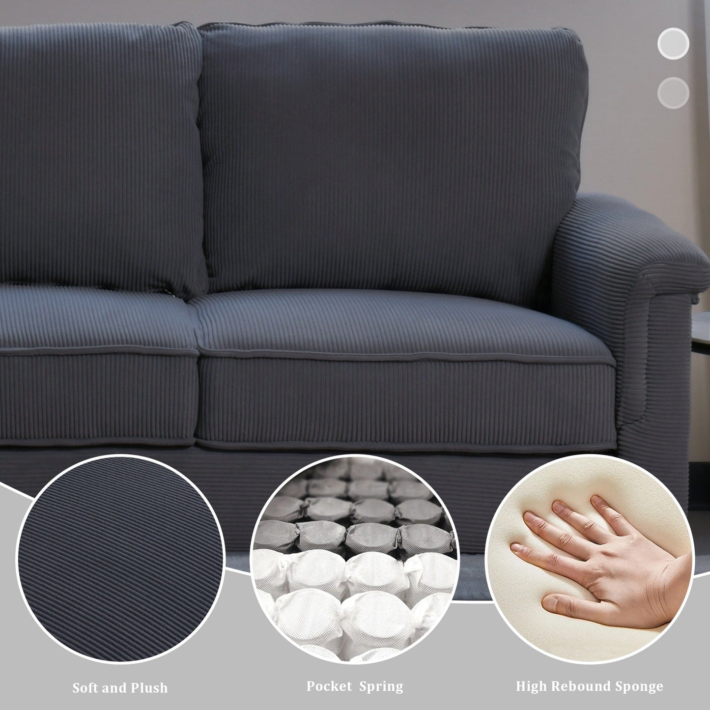 Divano moderno a 3 posti in tessuto di poliestere HOOOWOOO con bracciolo largo