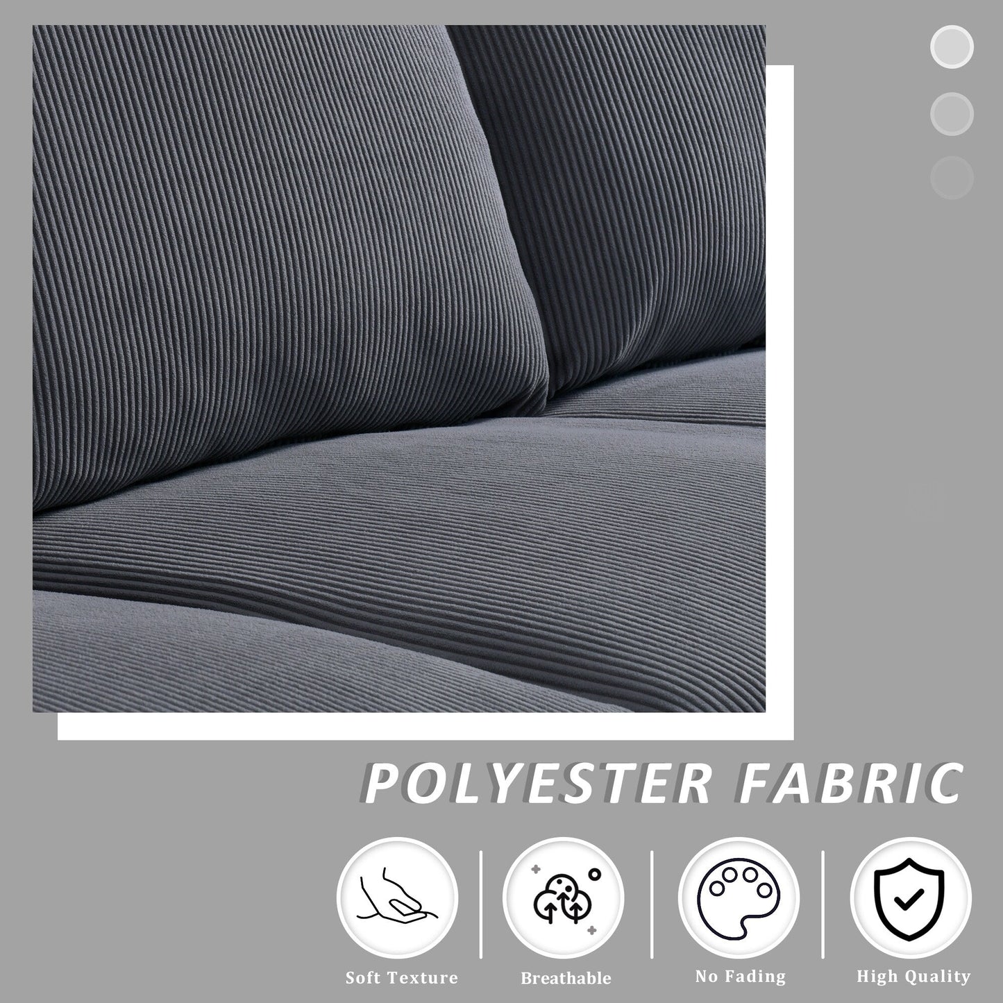 Divano moderno a 3 posti in tessuto di poliestere HOOOWOOO con bracciolo largo