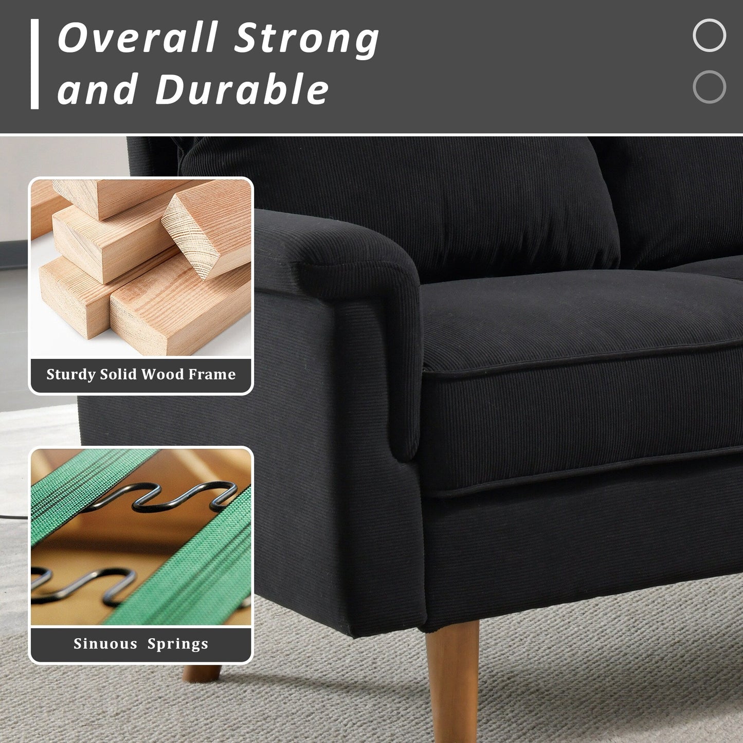 Divano moderno a 3 posti in tessuto di poliestere HOOOWOOO con bracciolo largo