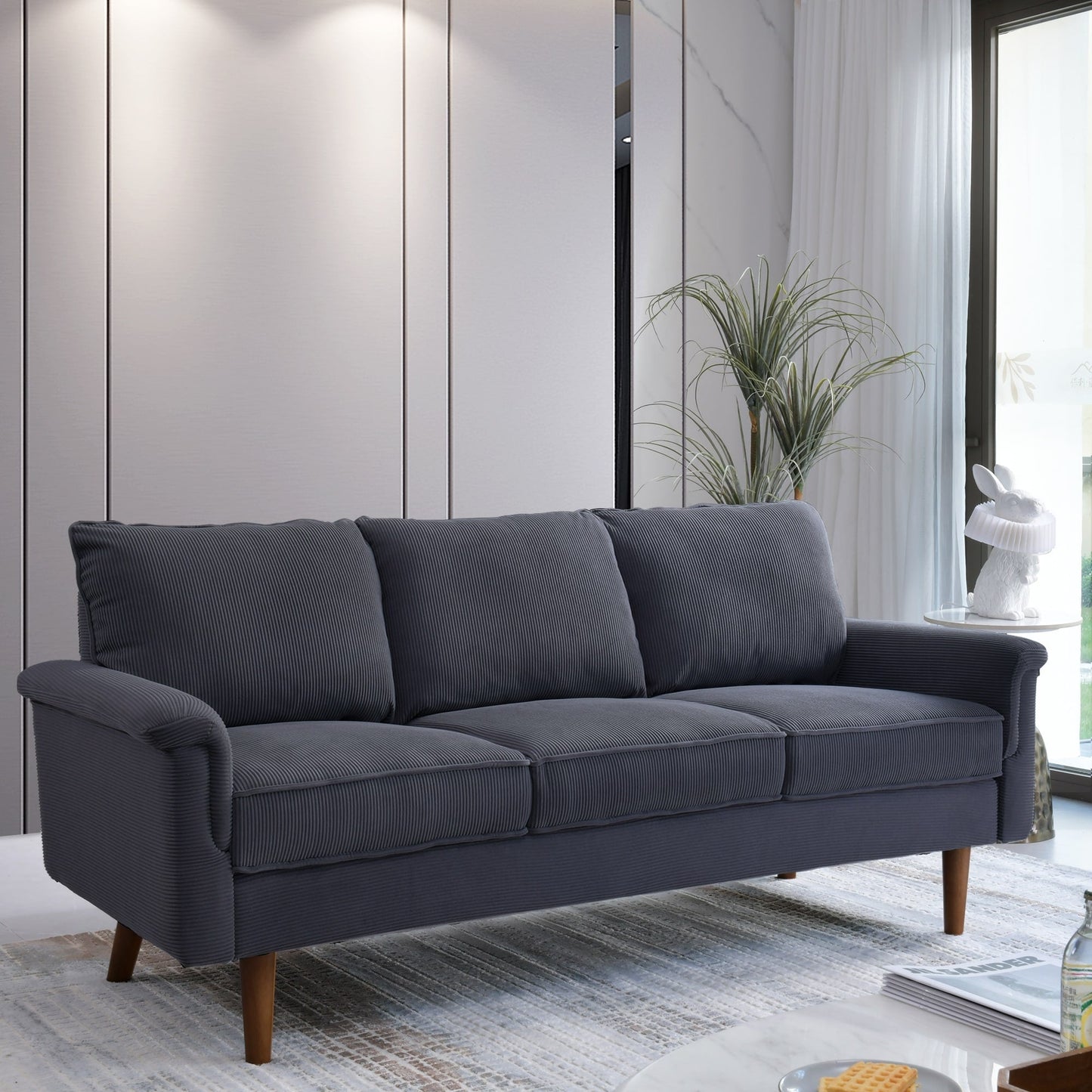 Divano moderno a 3 posti in tessuto di poliestere HOOOWOOO con bracciolo largo