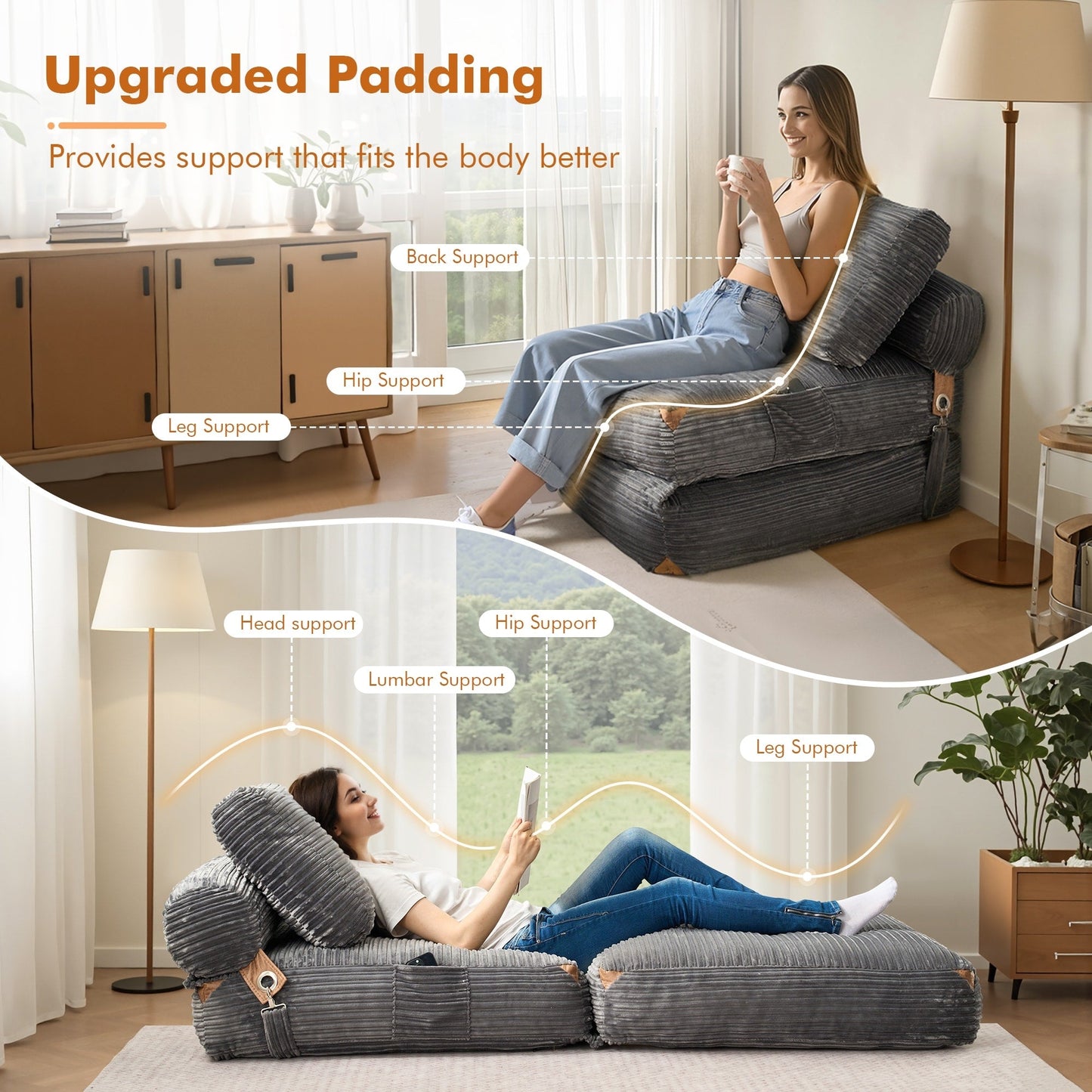 Divano pieghevole moderno in velluto a coste HOOOWOOO