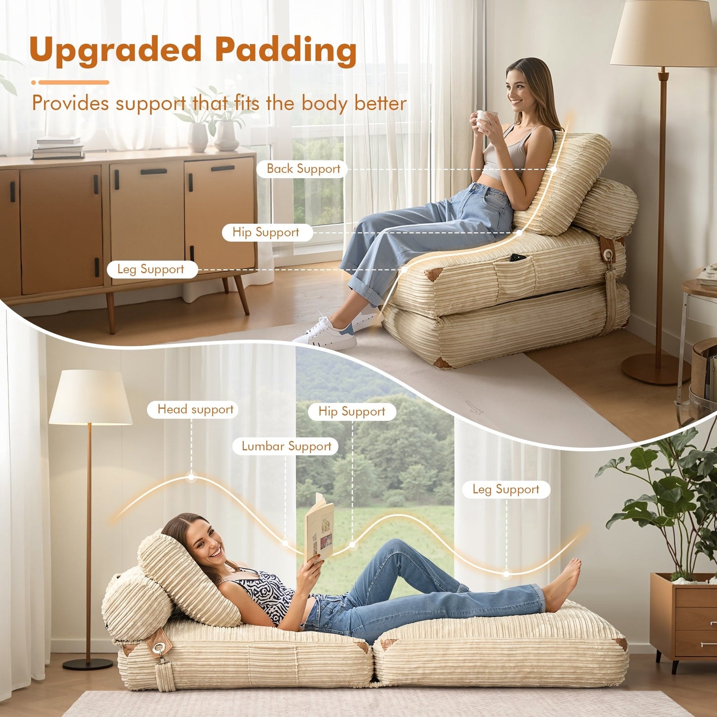 Divano pieghevole moderno in velluto a coste HOOOWOOO