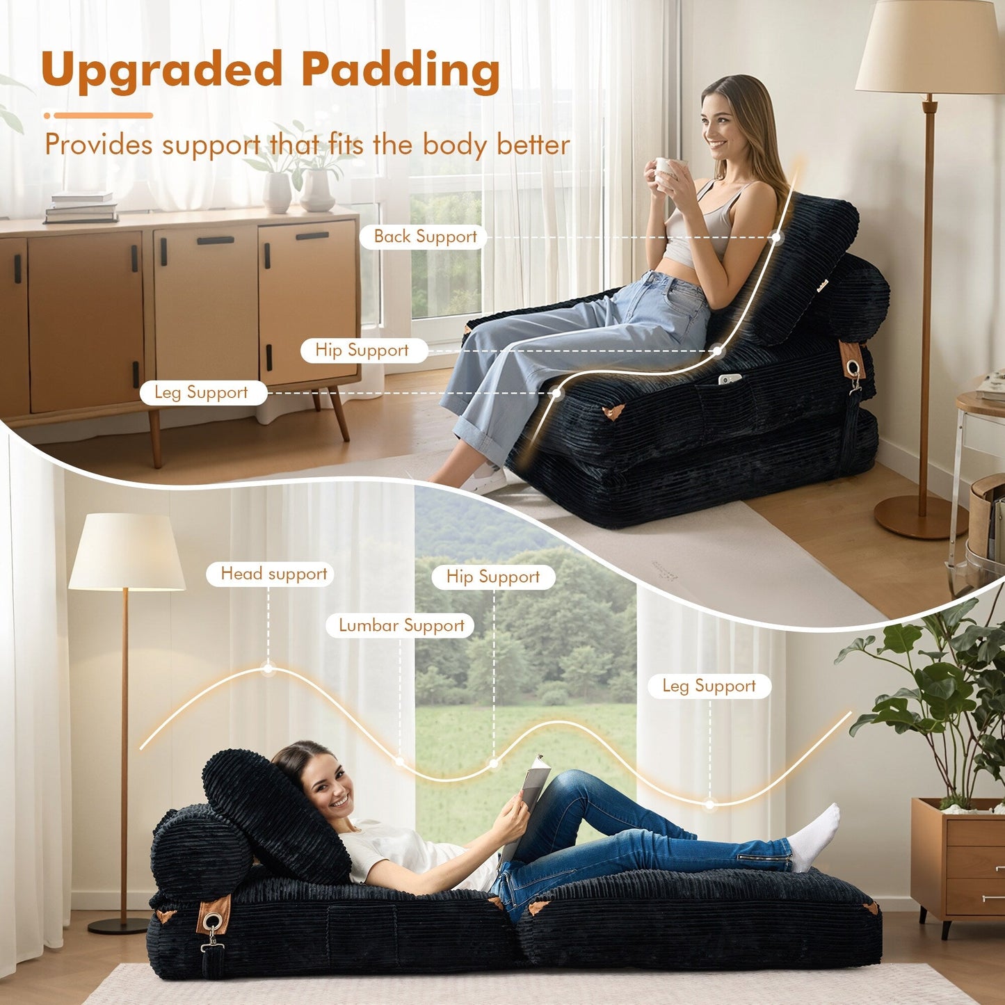 Divano pieghevole moderno in velluto a coste HOOOWOOO