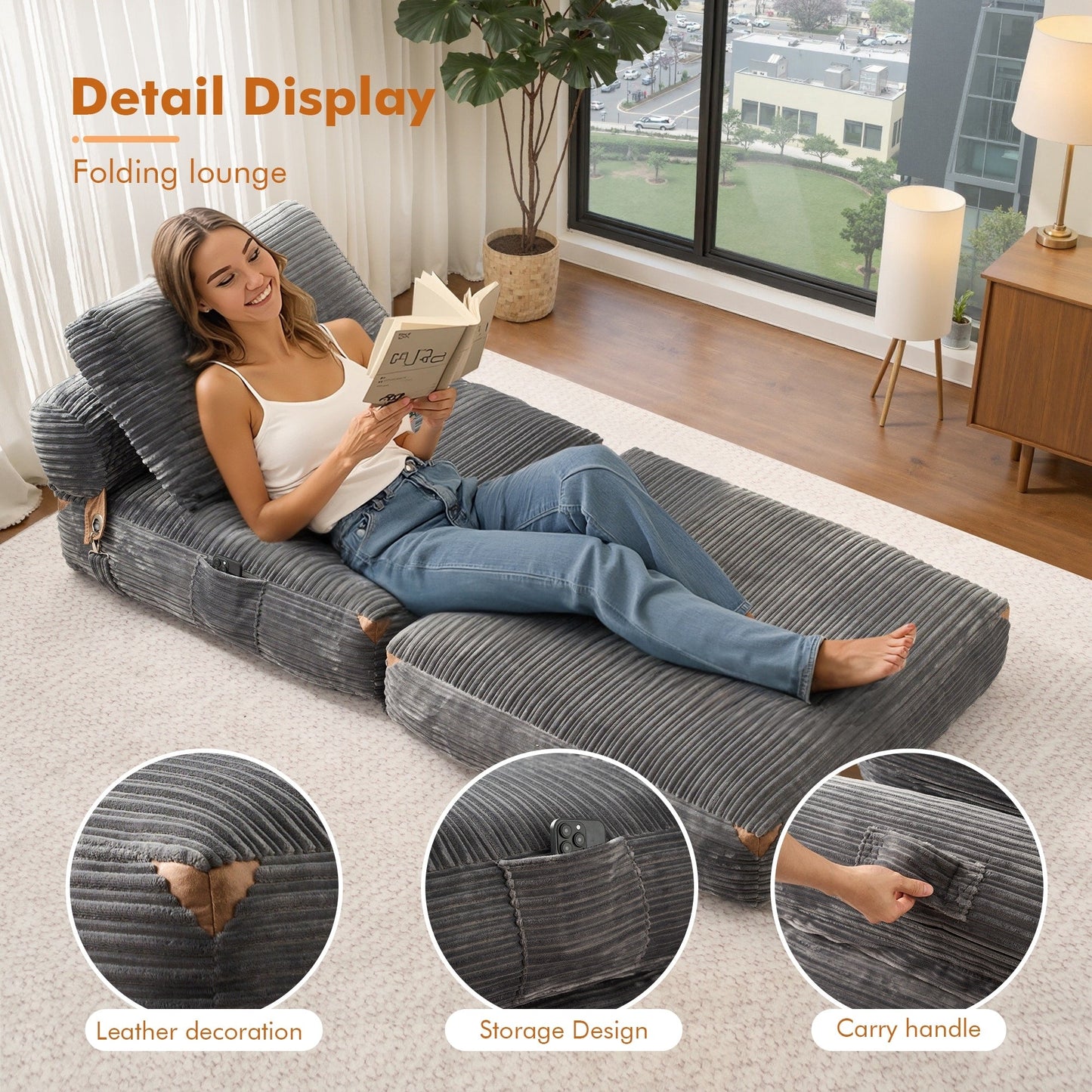 Divano pieghevole moderno in velluto a coste HOOOWOOO