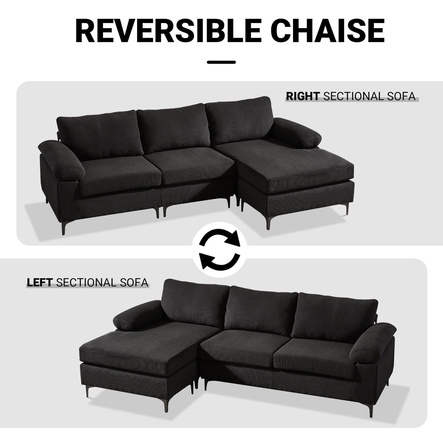 Divano chaise longue moderno convertibile in poliestere HOOOWOOO con gambe in metallo per soggiorno