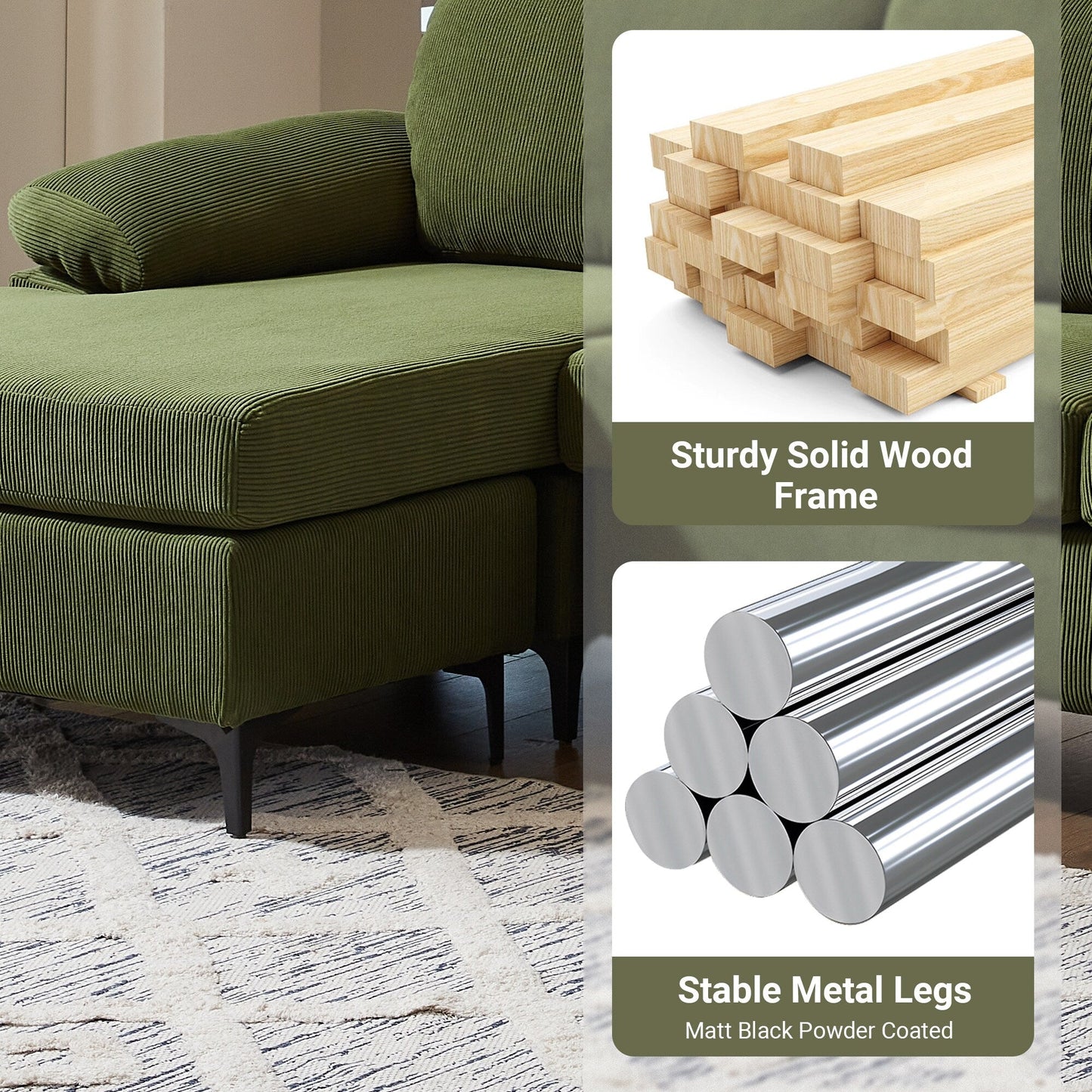 Divano chaise longue moderno convertibile in poliestere HOOOWOOO con gambe in metallo per soggiorno