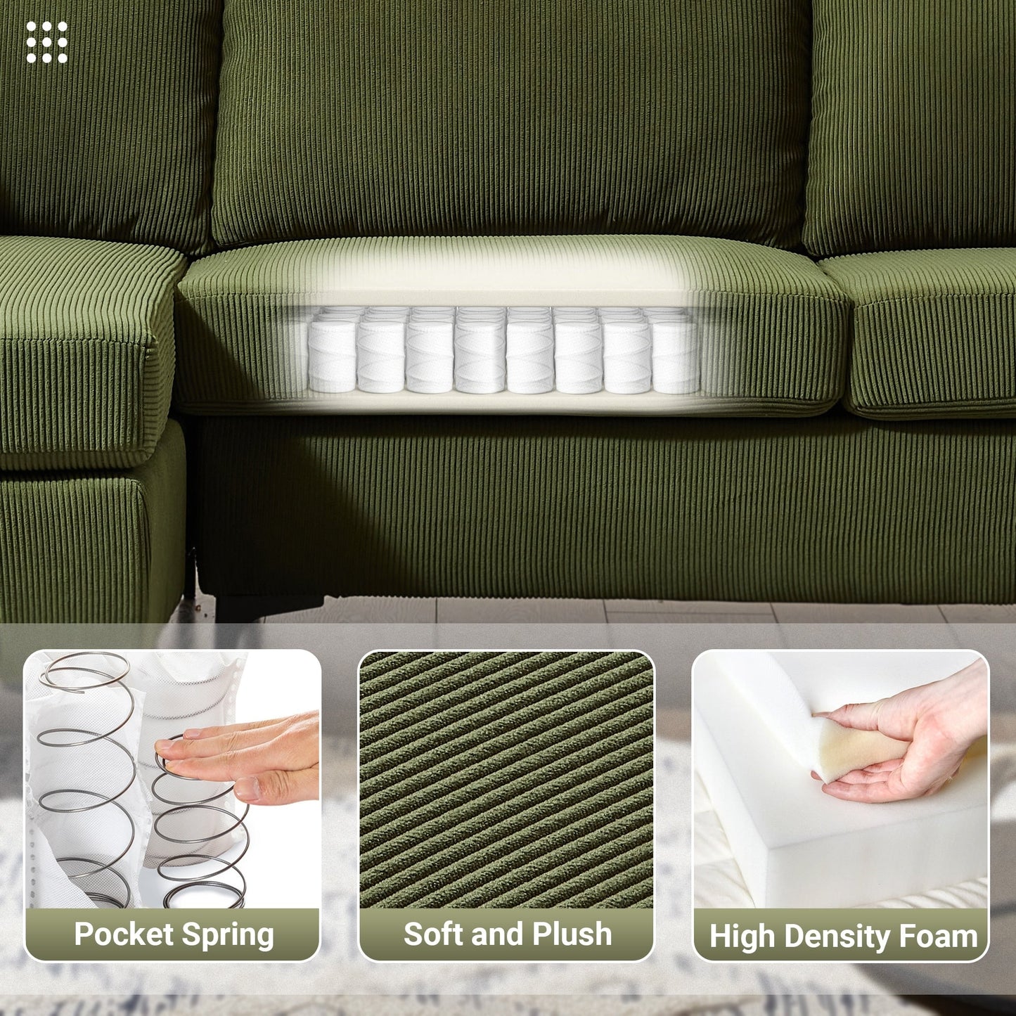 Divano chaise longue moderno convertibile in poliestere HOOOWOOO con gambe in metallo per soggiorno