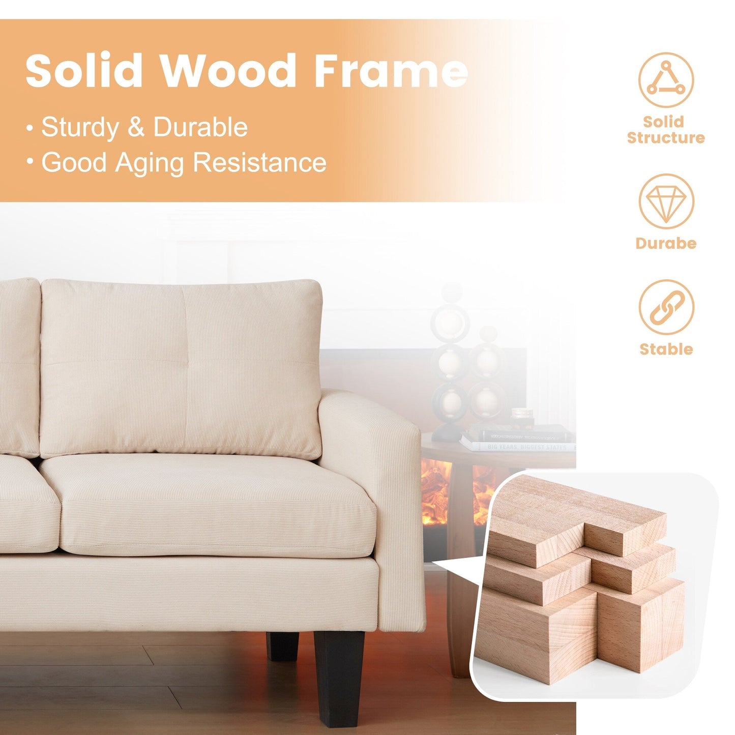 Divano moderno a forma di L in velluto a coste HOOOWOOO