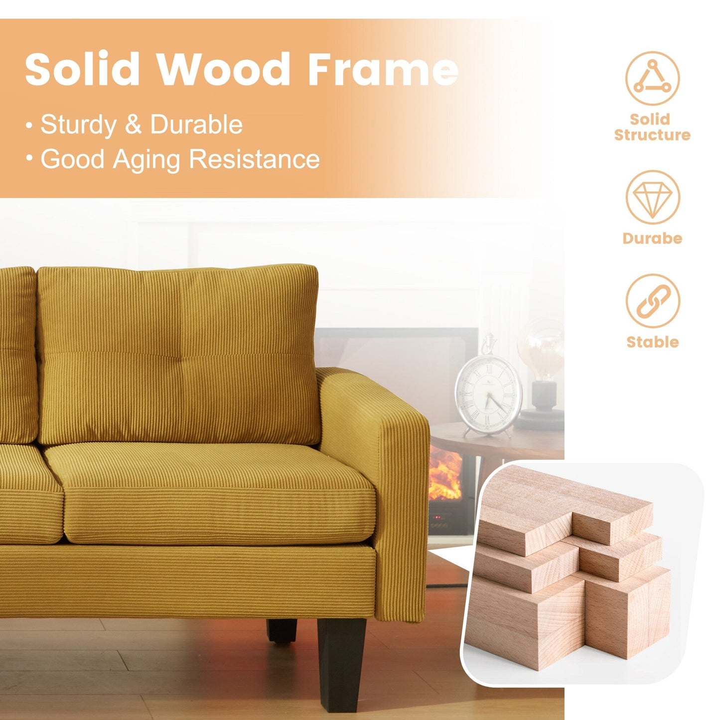 Divano moderno a forma di L in velluto a coste HOOOWOOO