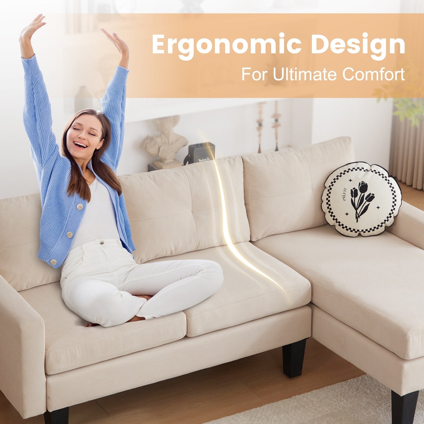 Divano moderno a forma di L in velluto a coste HOOOWOOO