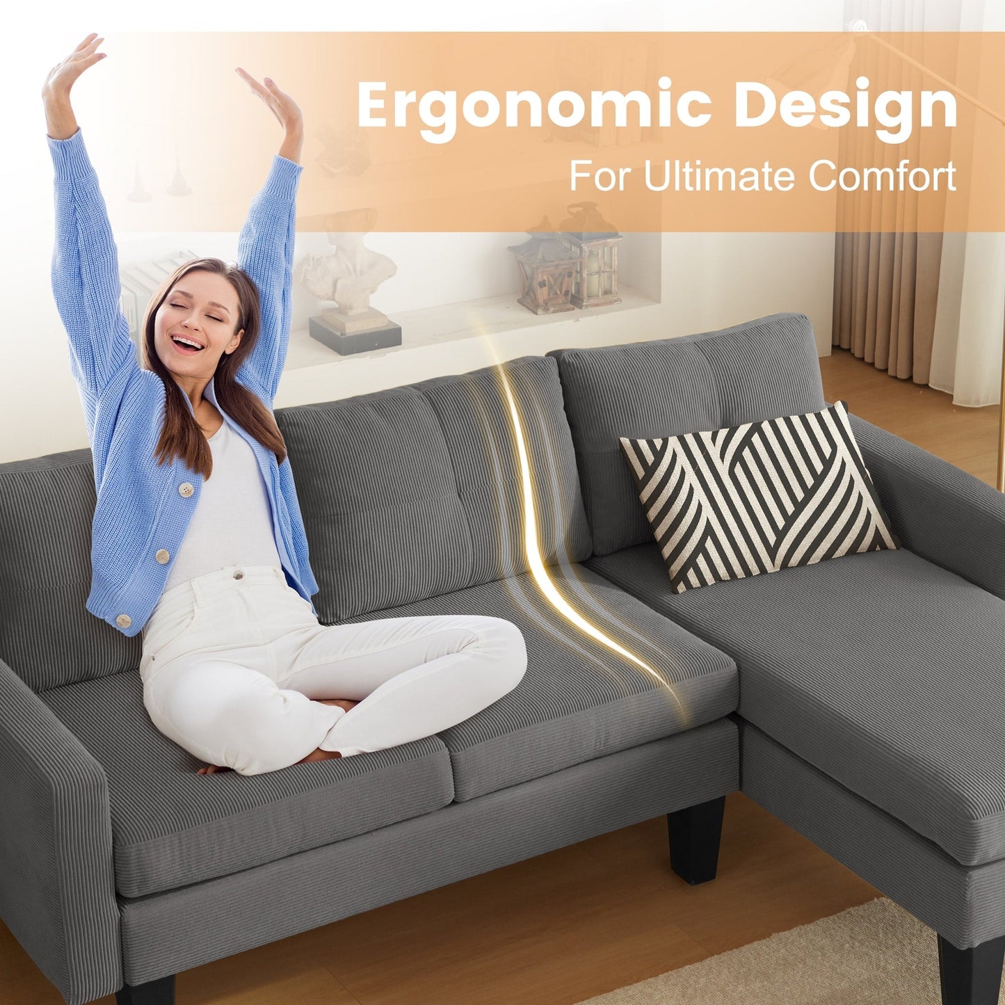 Divano moderno a forma di L in velluto a coste HOOOWOOO