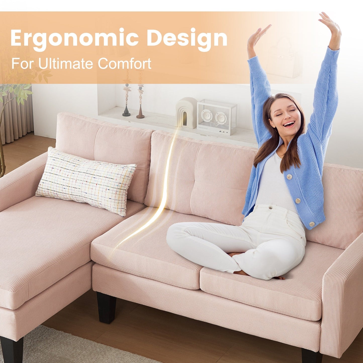 Divano moderno a forma di L in velluto a coste HOOOWOOO