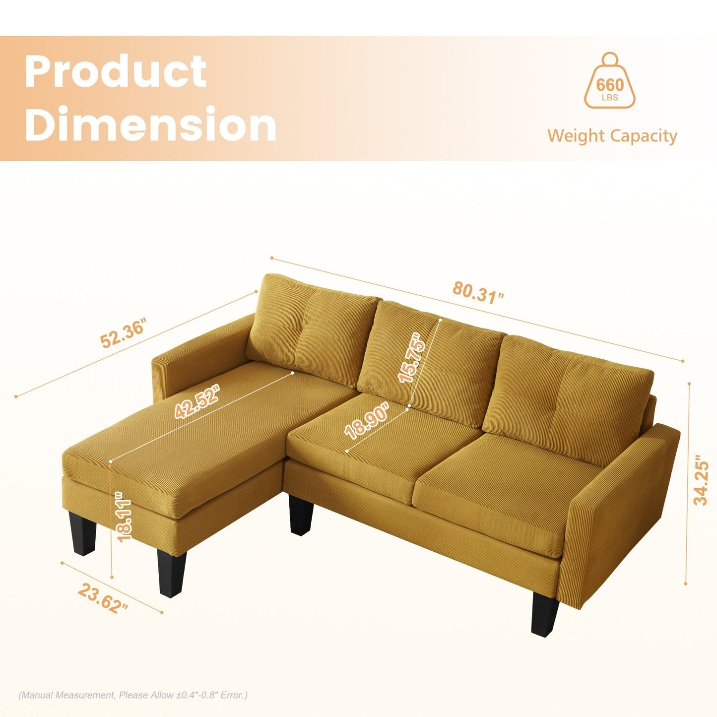 Divano moderno a forma di L in velluto a coste HOOOWOOO