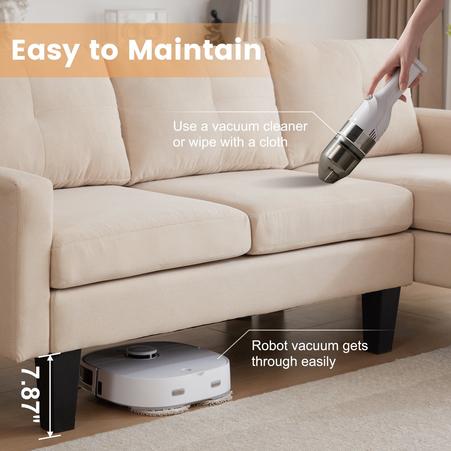 Divano moderno a forma di L in velluto a coste HOOOWOOO