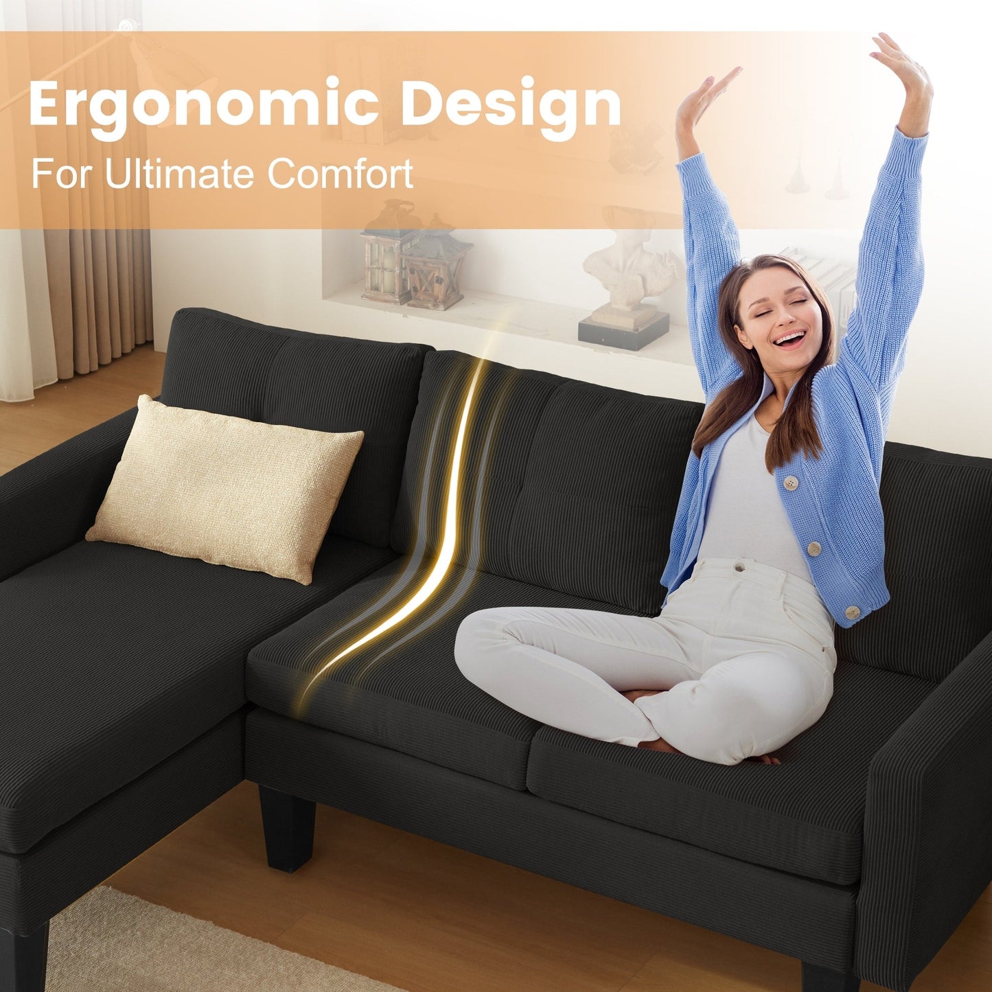 Divano moderno a forma di L in velluto a coste HOOOWOOO