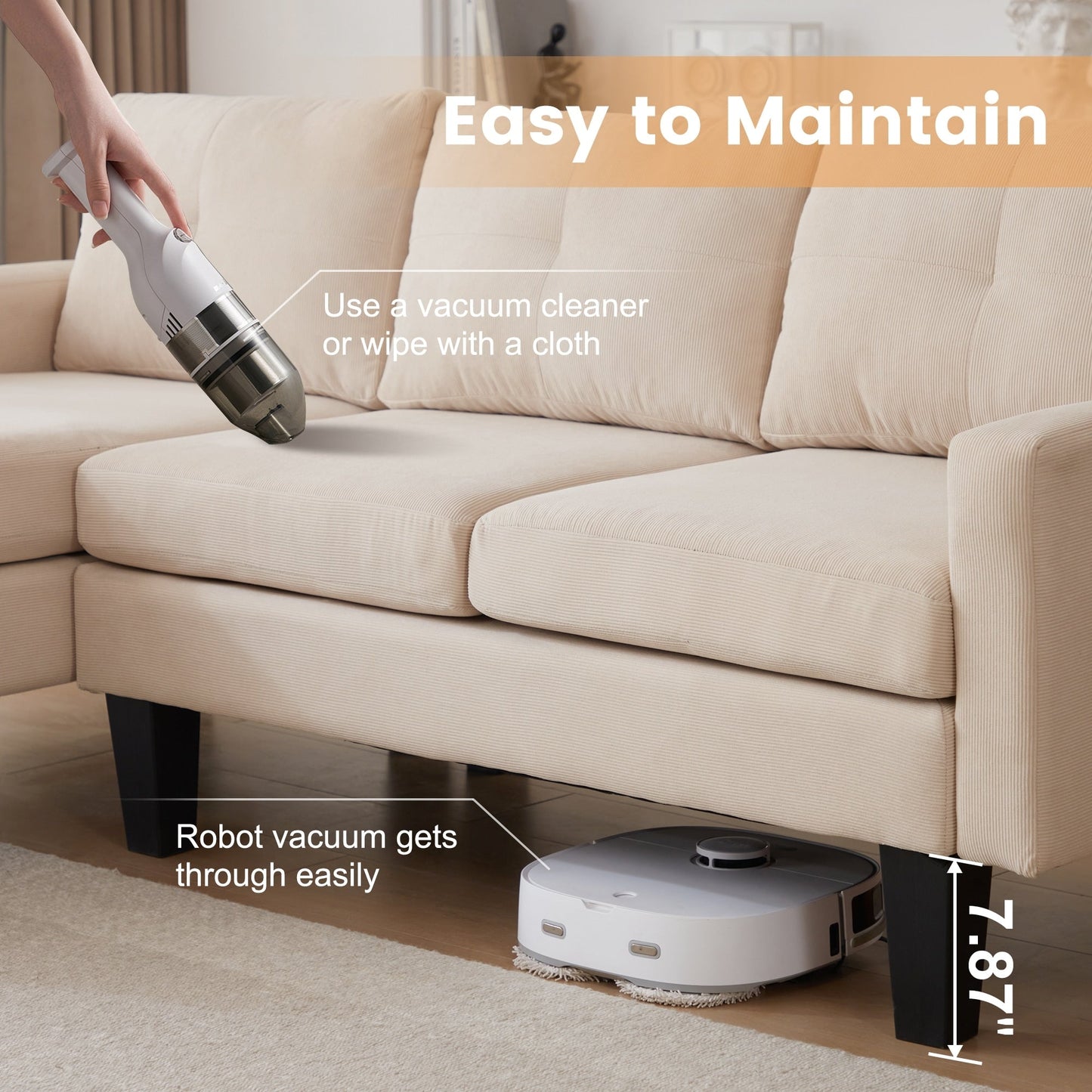 Divano moderno a forma di L in velluto a coste HOOOWOOO