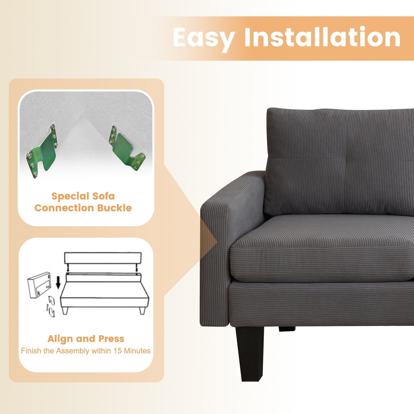 Divano moderno a forma di L in velluto a coste HOOOWOOO