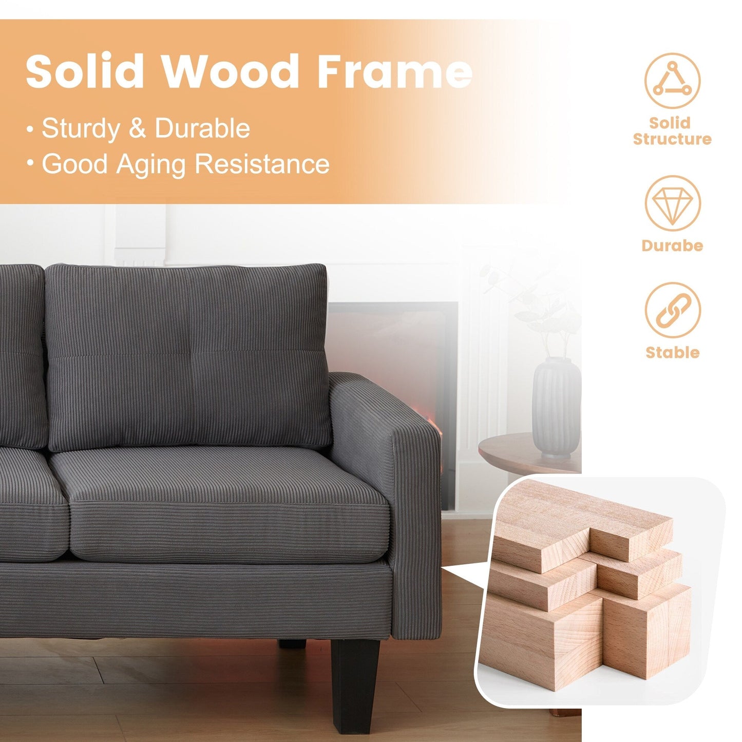 Divano moderno a forma di L in velluto a coste HOOOWOOO