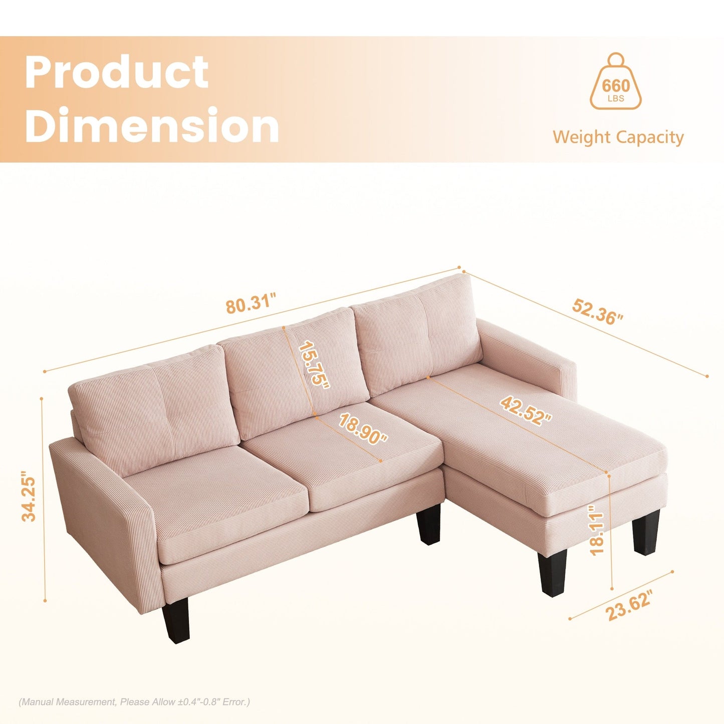 Divano moderno a forma di L in velluto a coste HOOOWOOO