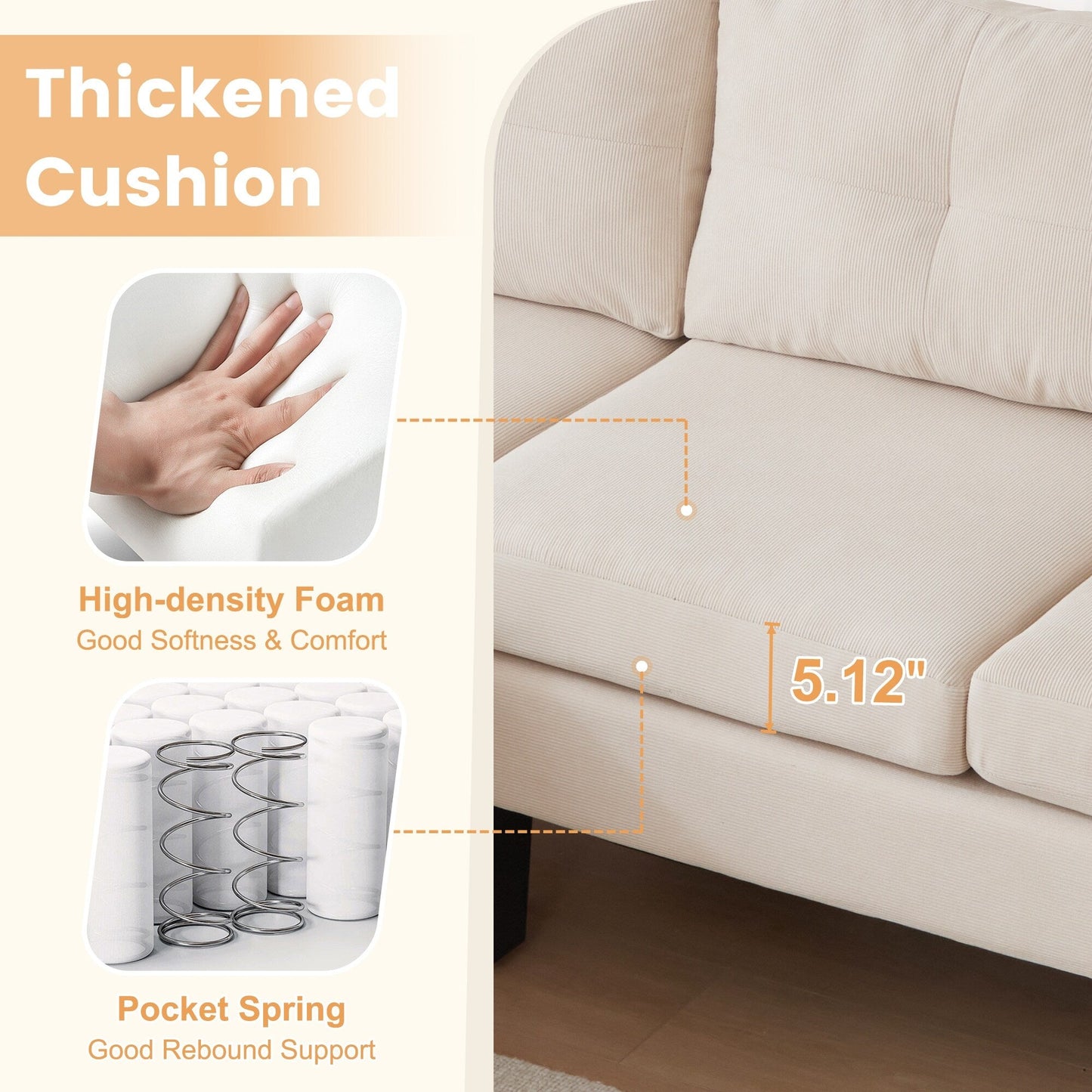 Divano moderno a forma di L in velluto a coste HOOOWOOO