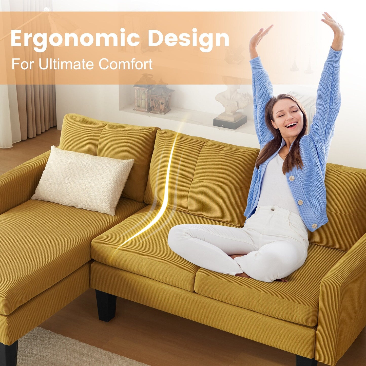 Divano moderno a forma di L in velluto a coste HOOOWOOO