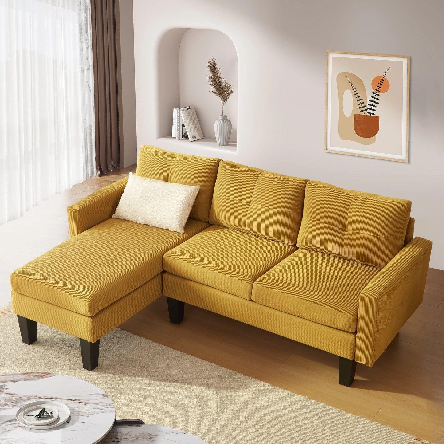 Divano moderno a forma di L in velluto a coste HOOOWOOO