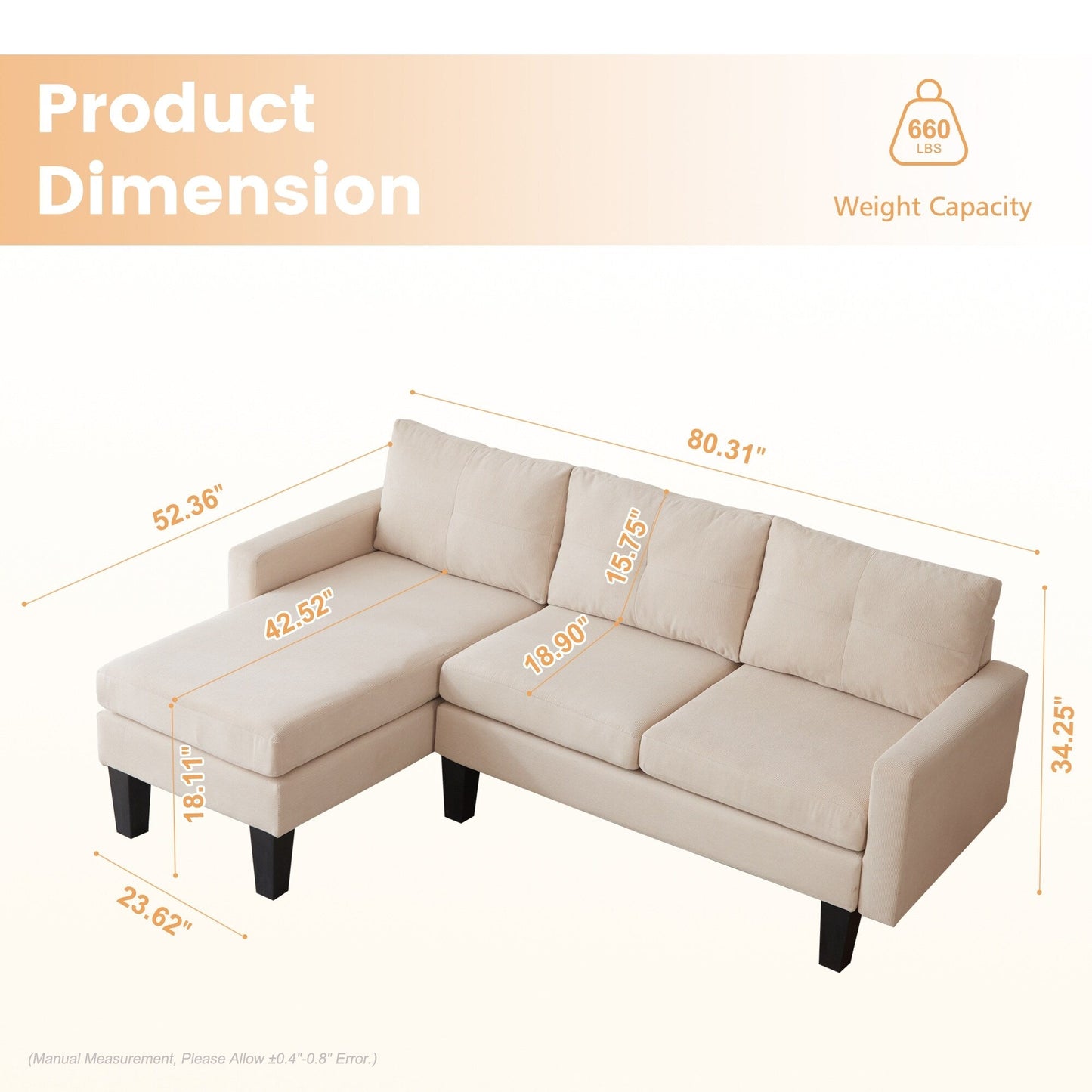 Divano moderno a forma di L in velluto a coste HOOOWOOO