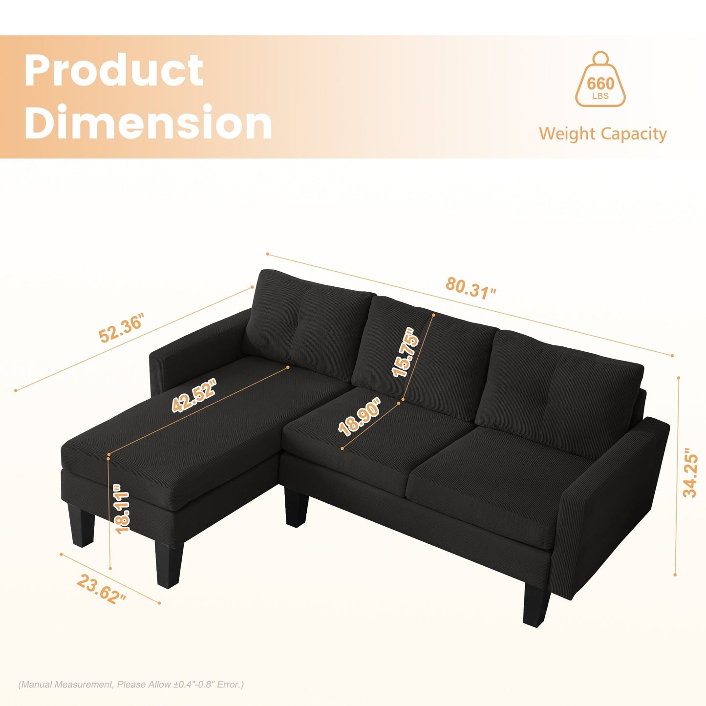 Divano moderno a forma di L in velluto a coste HOOOWOOO