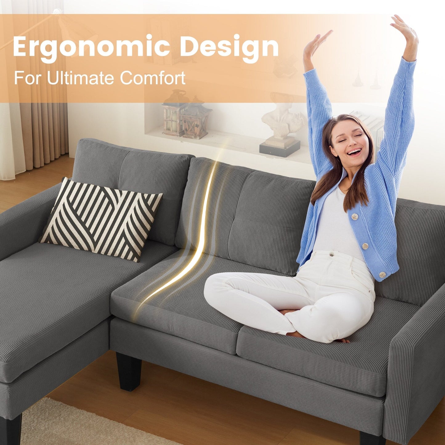 Divano moderno a forma di L in velluto a coste HOOOWOOO