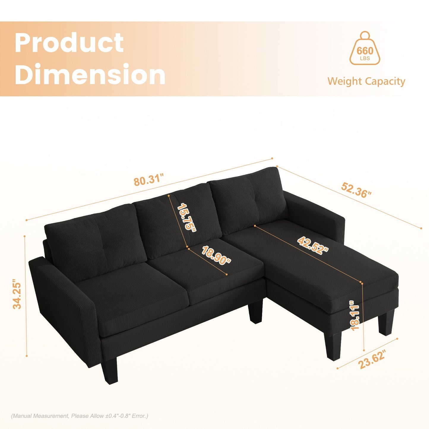 Divano moderno a forma di L in velluto a coste HOOOWOOO