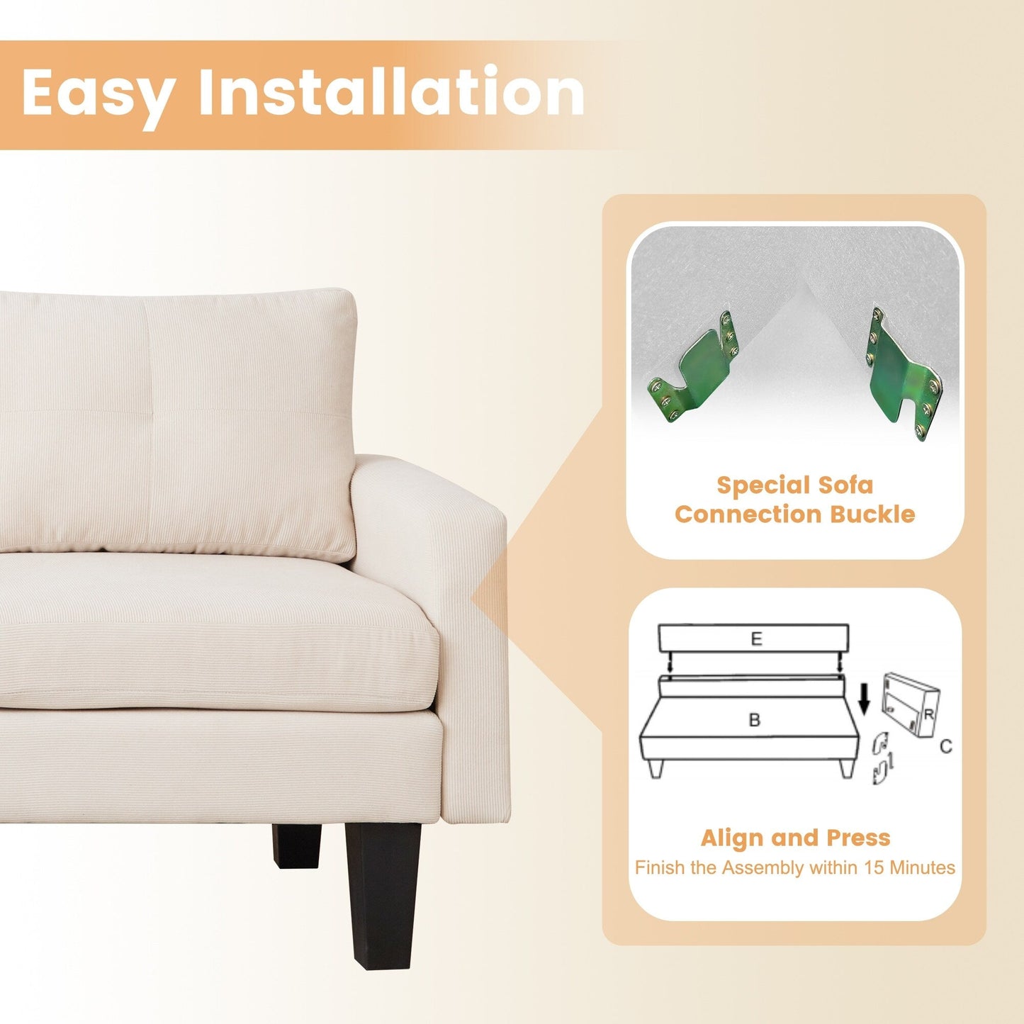 Divano moderno a forma di L in velluto a coste HOOOWOOO