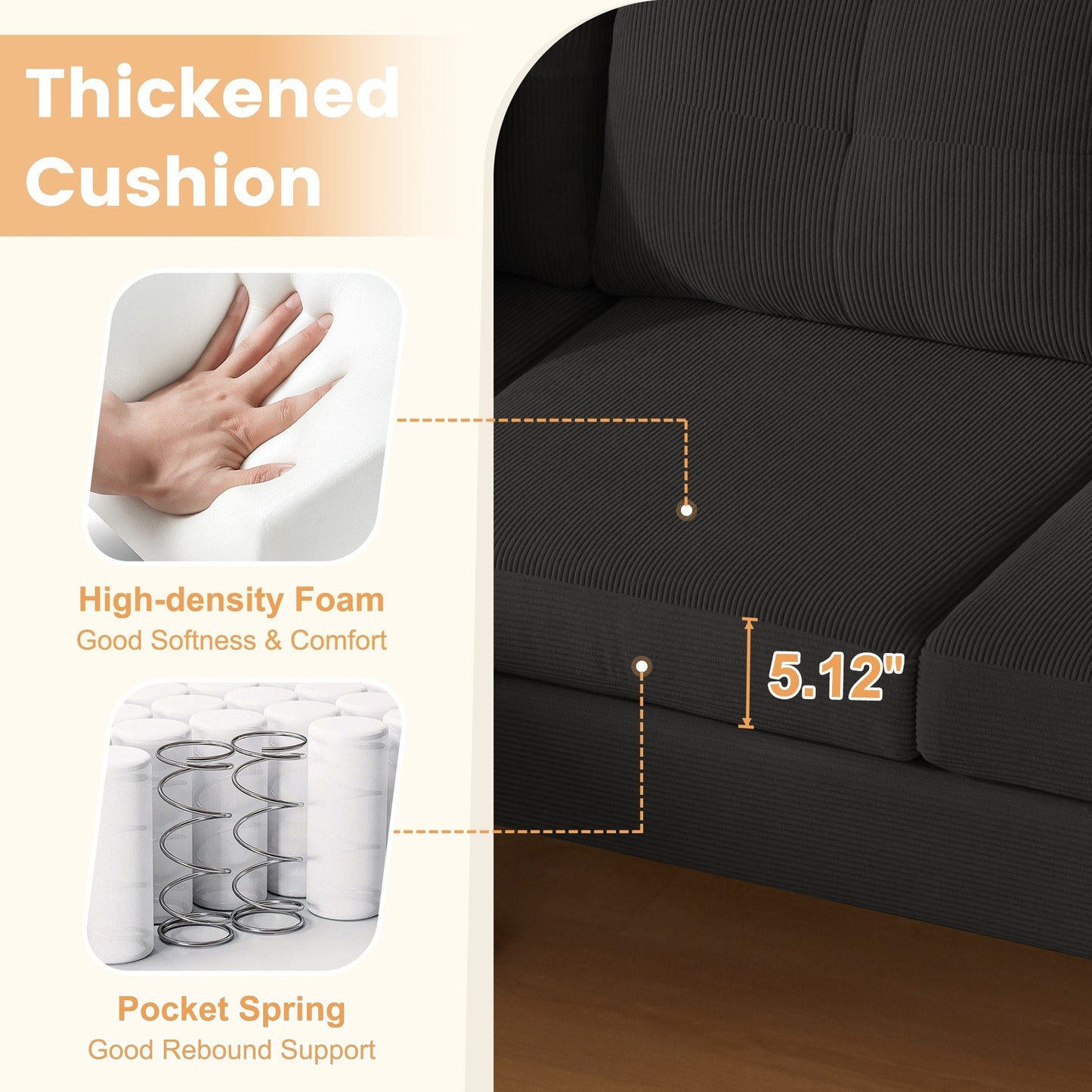 Divano moderno a forma di L in velluto a coste HOOOWOOO