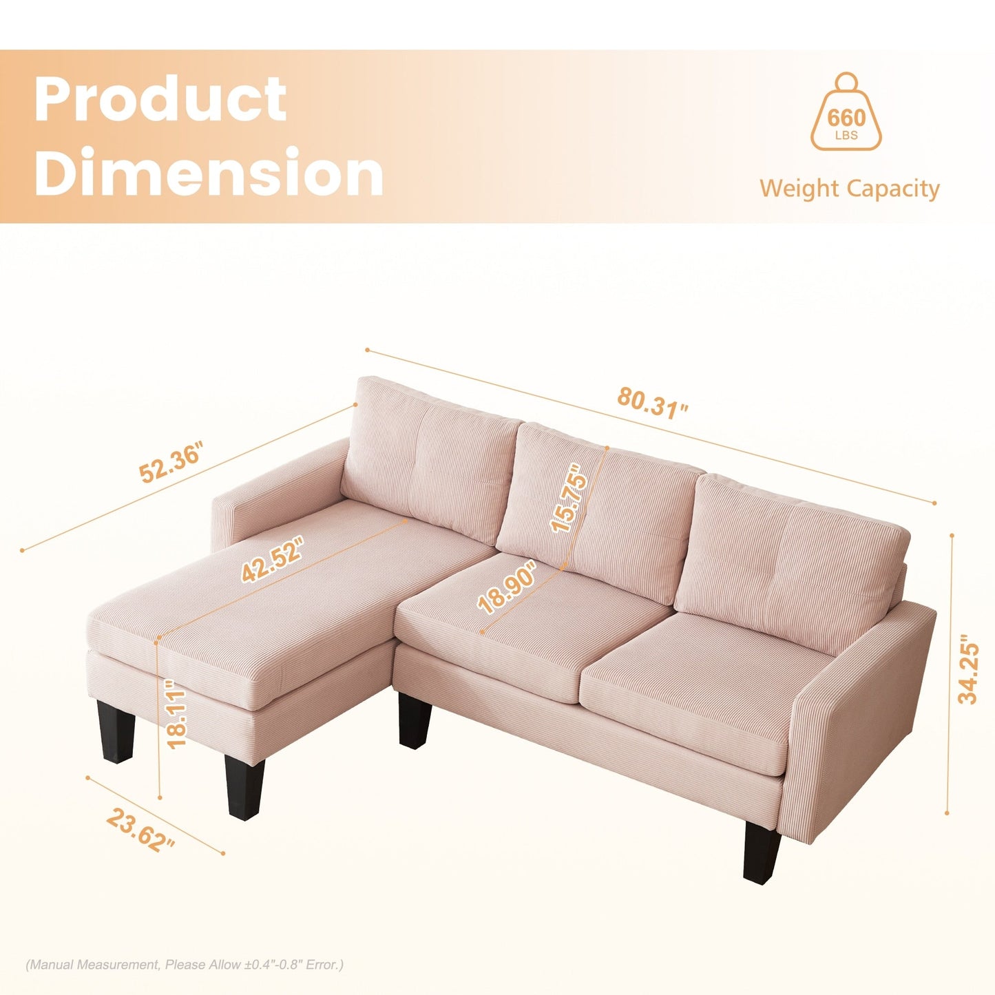 Divano moderno a forma di L in velluto a coste HOOOWOOO