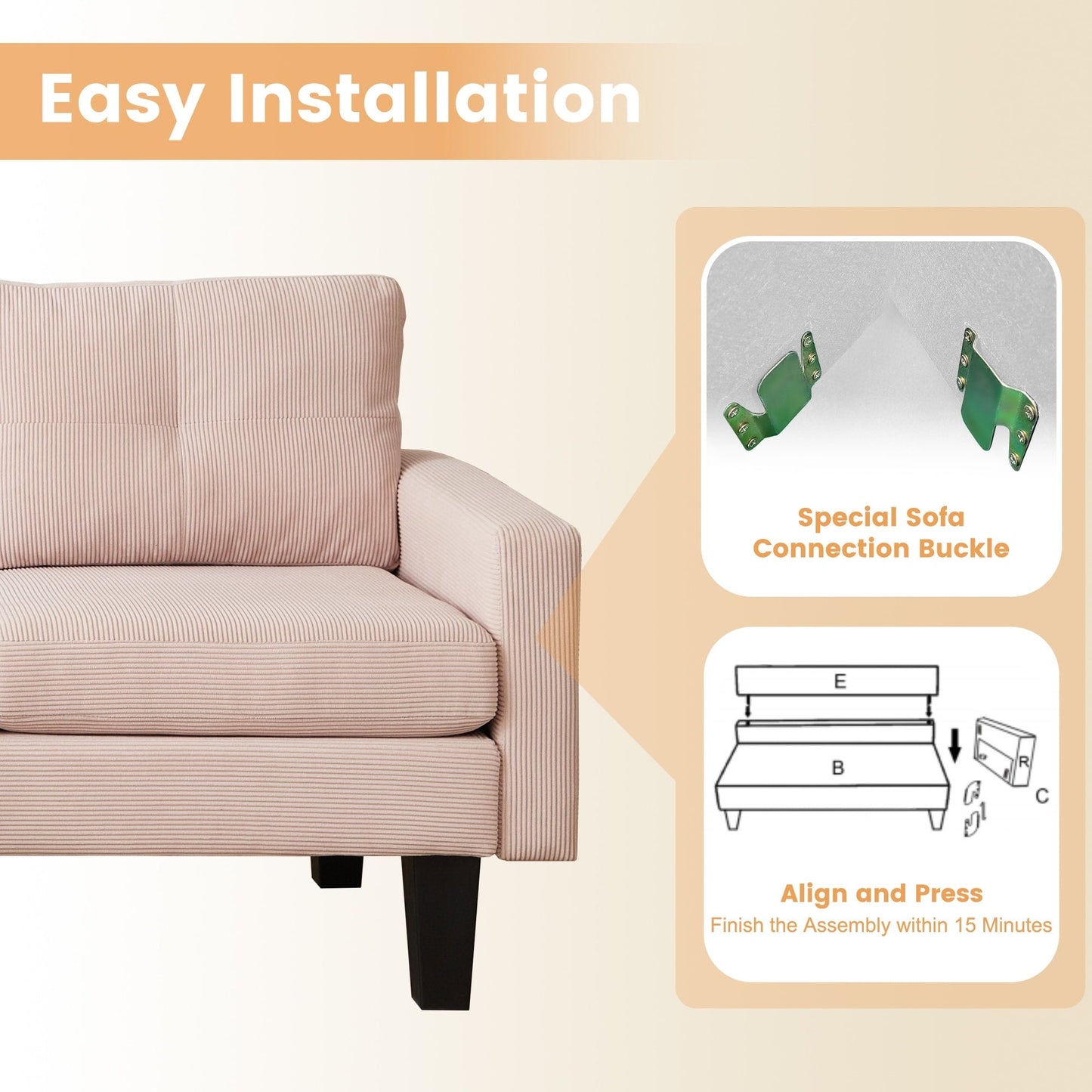 Divano moderno a forma di L in velluto a coste HOOOWOOO