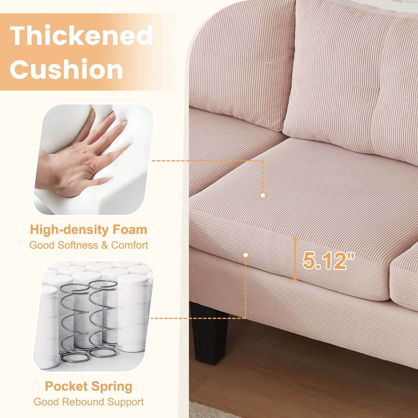 Divano moderno a forma di L in velluto a coste HOOOWOOO