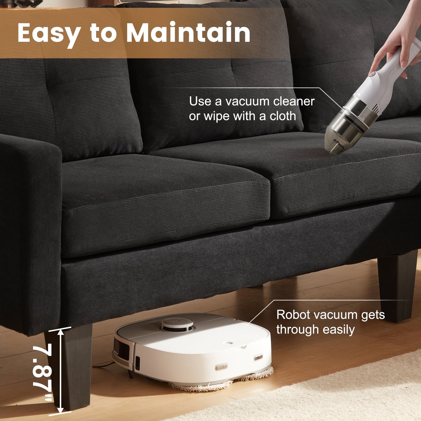 Divano moderno a forma di L in velluto a coste HOOOWOOO