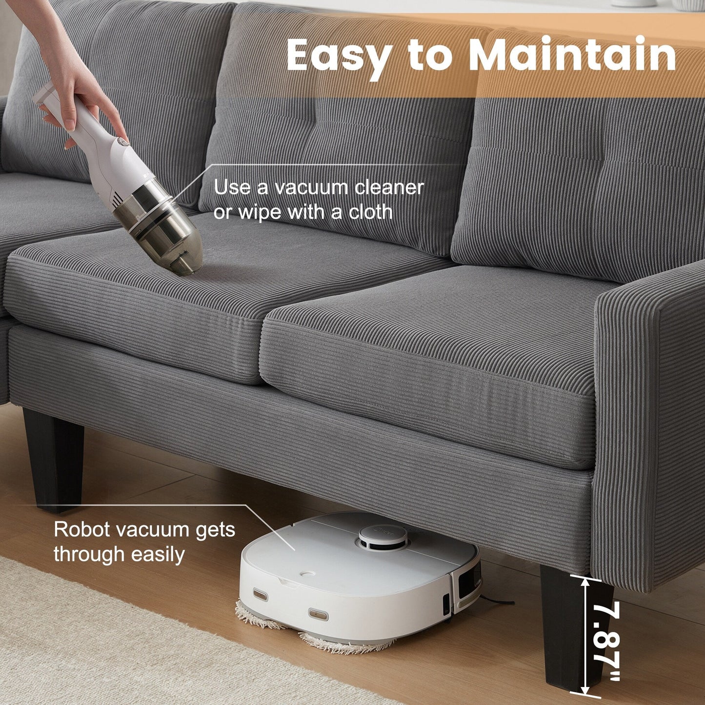 Divano moderno a forma di L in velluto a coste HOOOWOOO