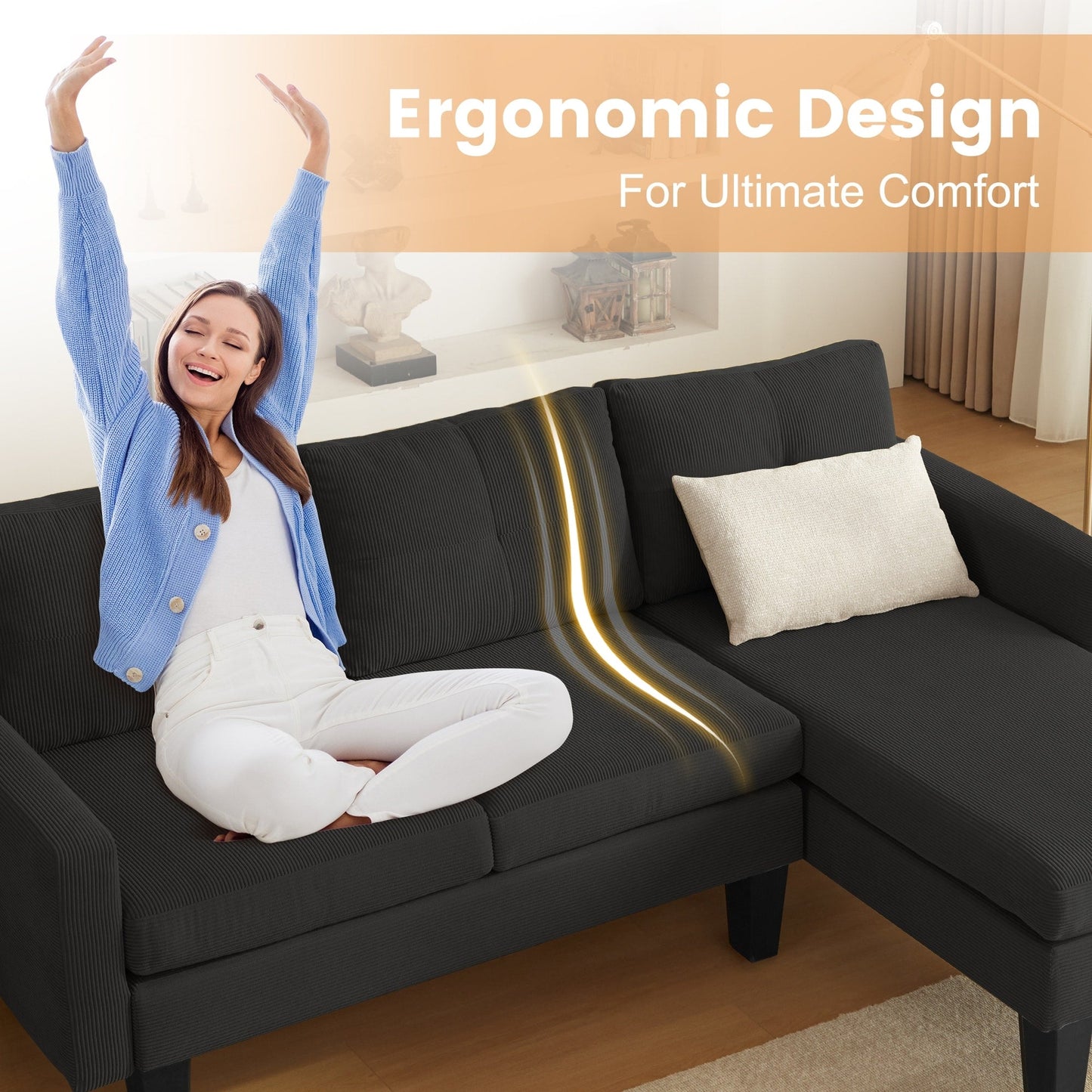 Divano moderno a forma di L in velluto a coste HOOOWOOO