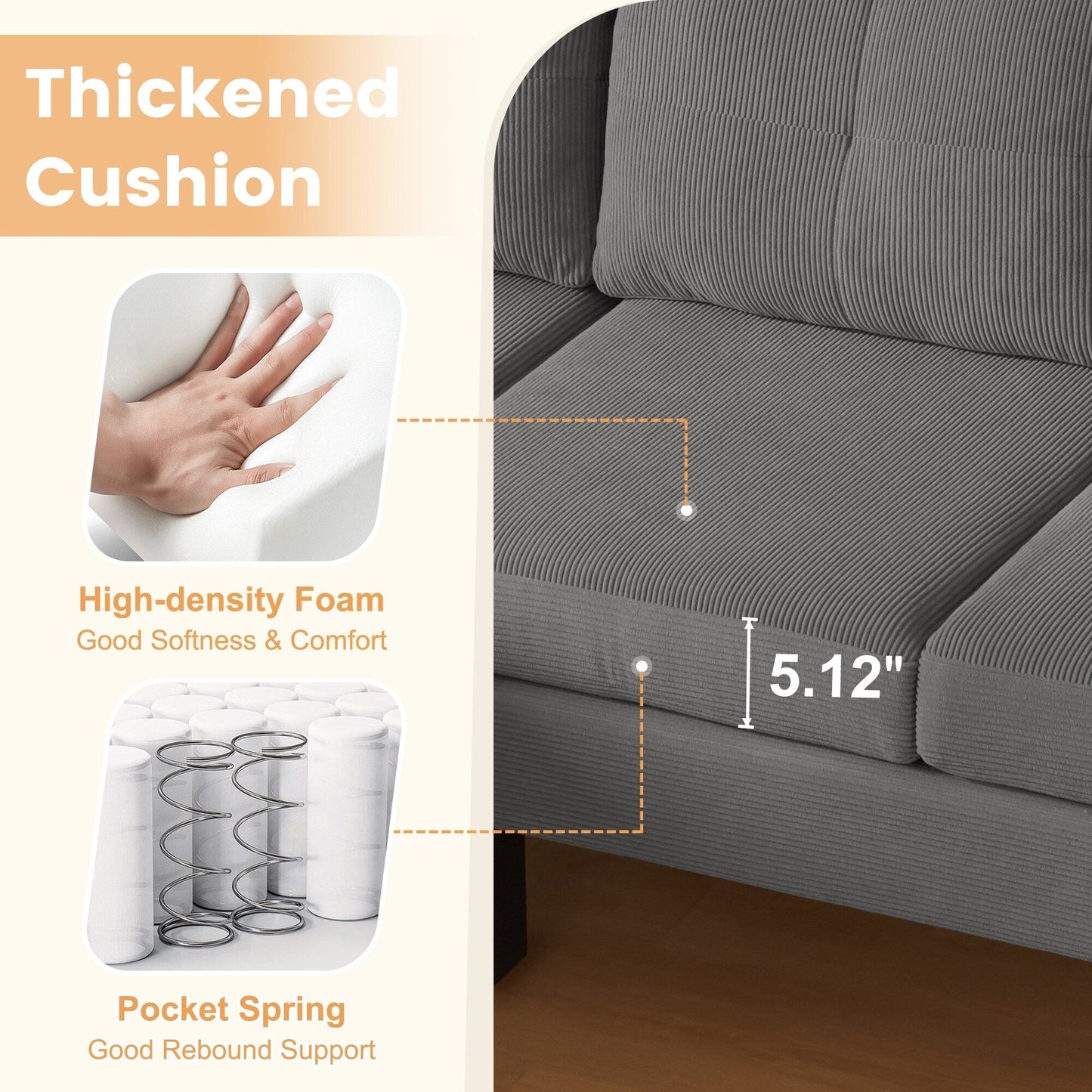 Divano moderno a forma di L in velluto a coste HOOOWOOO