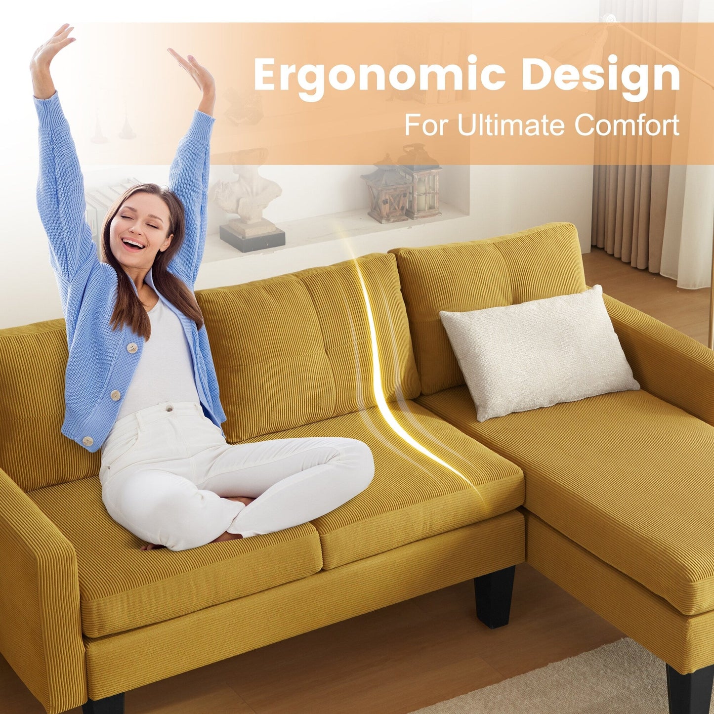 Divano moderno a forma di L in velluto a coste HOOOWOOO