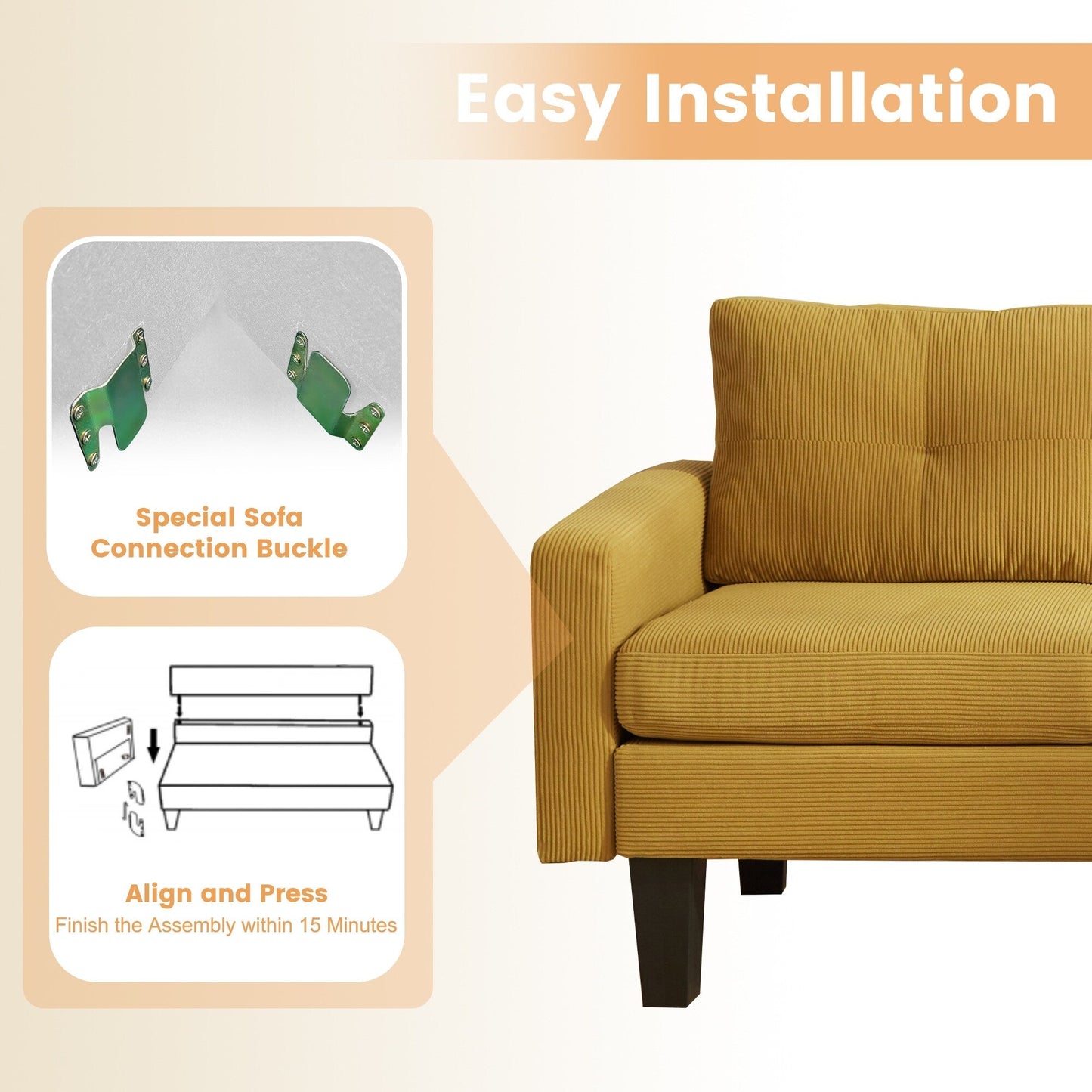 Divano moderno a forma di L in velluto a coste HOOOWOOO