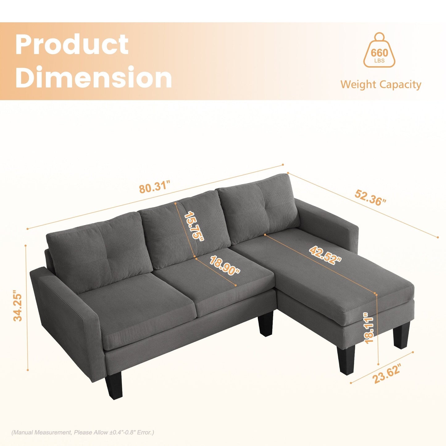 Divano moderno a forma di L in velluto a coste HOOOWOOO