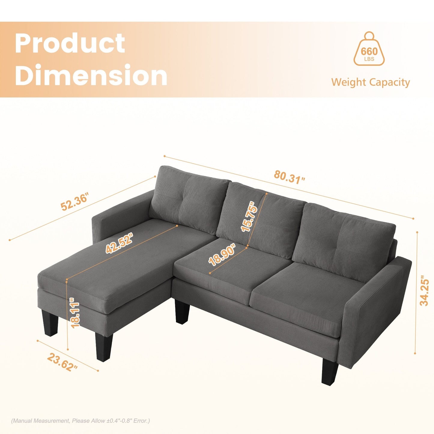 Divano moderno a forma di L in velluto a coste HOOOWOOO