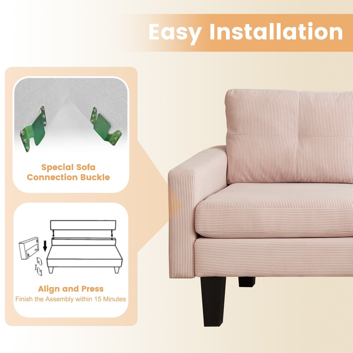 Divano moderno a forma di L in velluto a coste HOOOWOOO