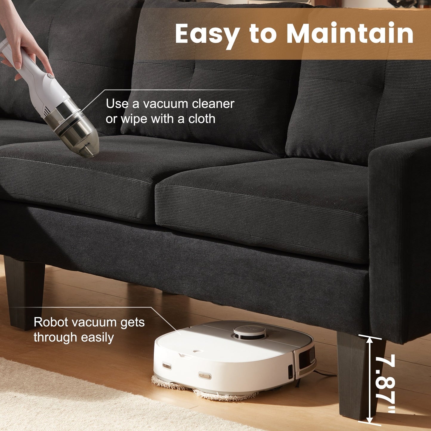 Divano moderno a forma di L in velluto a coste HOOOWOOO