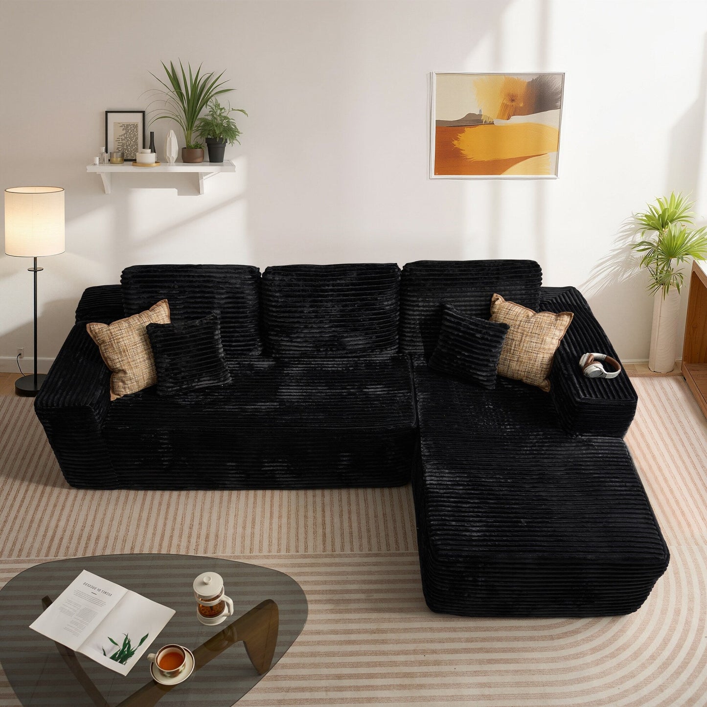 Divano moderno con chaise longue imbottito HOOOWOOO e cuscini per soggiorno