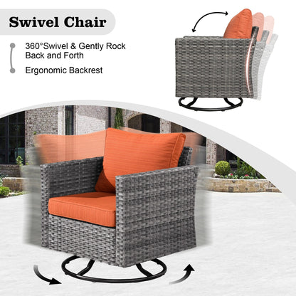 HOOOWOOO Set di mobili da esterno in rattan e vimini da 11 pezzi, sedie girevoli con braciere