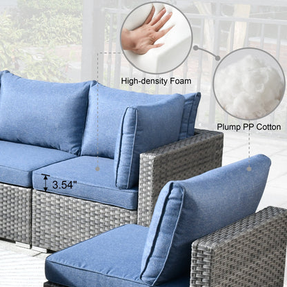 HOOOWOOO Set di mobili da esterno in rattan e vimini da 11 pezzi, sedie girevoli con braciere