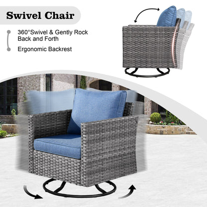 HOOOWOOO Set di mobili da esterno in rattan e vimini da 11 pezzi, sedie girevoli con braciere